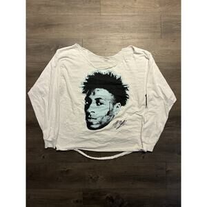 NBA YoungBoy T-Shirt L Custom Cropped White Rap Tee Hip Hop Streetwear Graphic